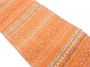 リサイクル　横段に華紋・蜀江文・草花模様織出し名古屋帯